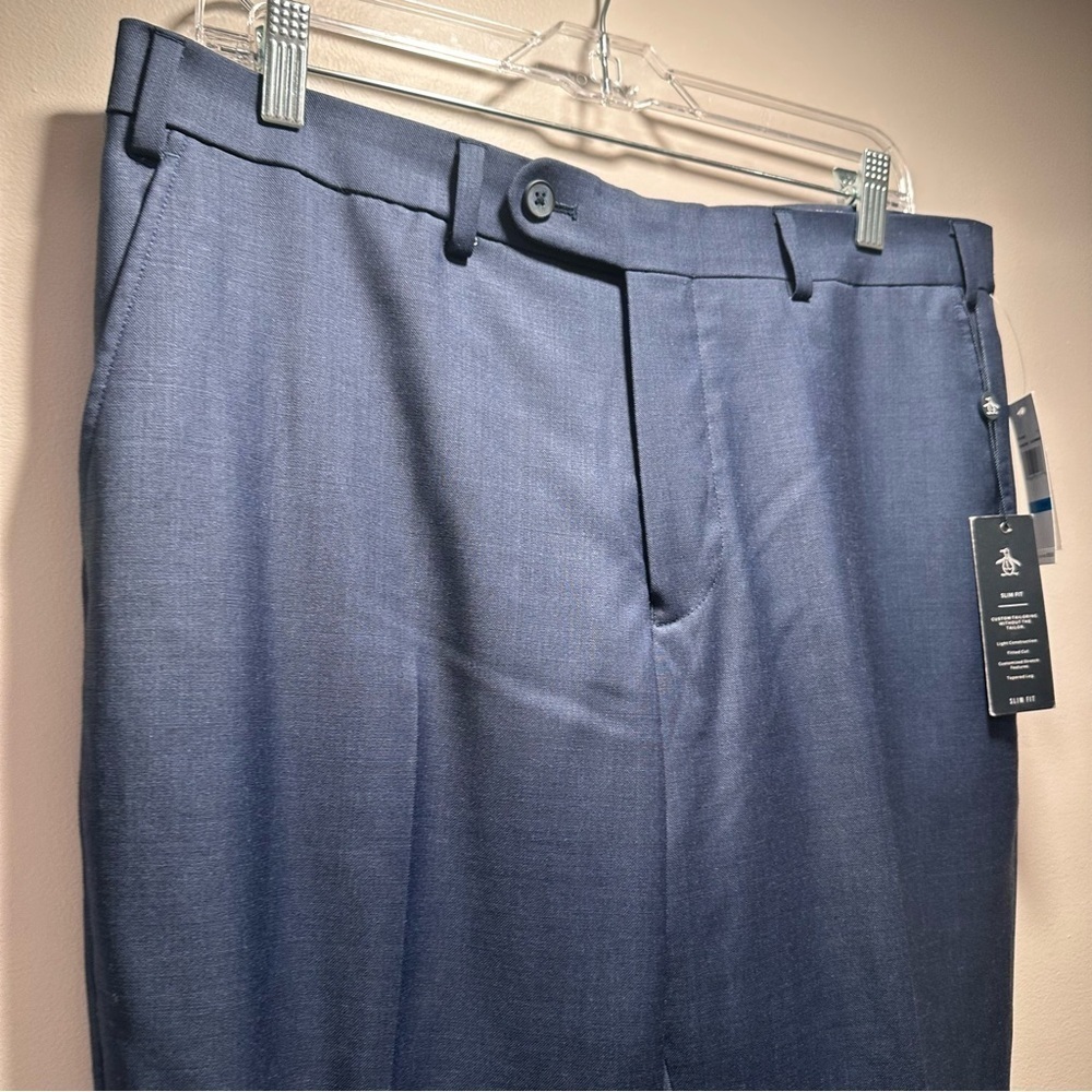 NWT Original Penguin Men’s Dress Pants Blue Shark Wool Slim Fit Stretch 36x32 - Picture 2 of 16